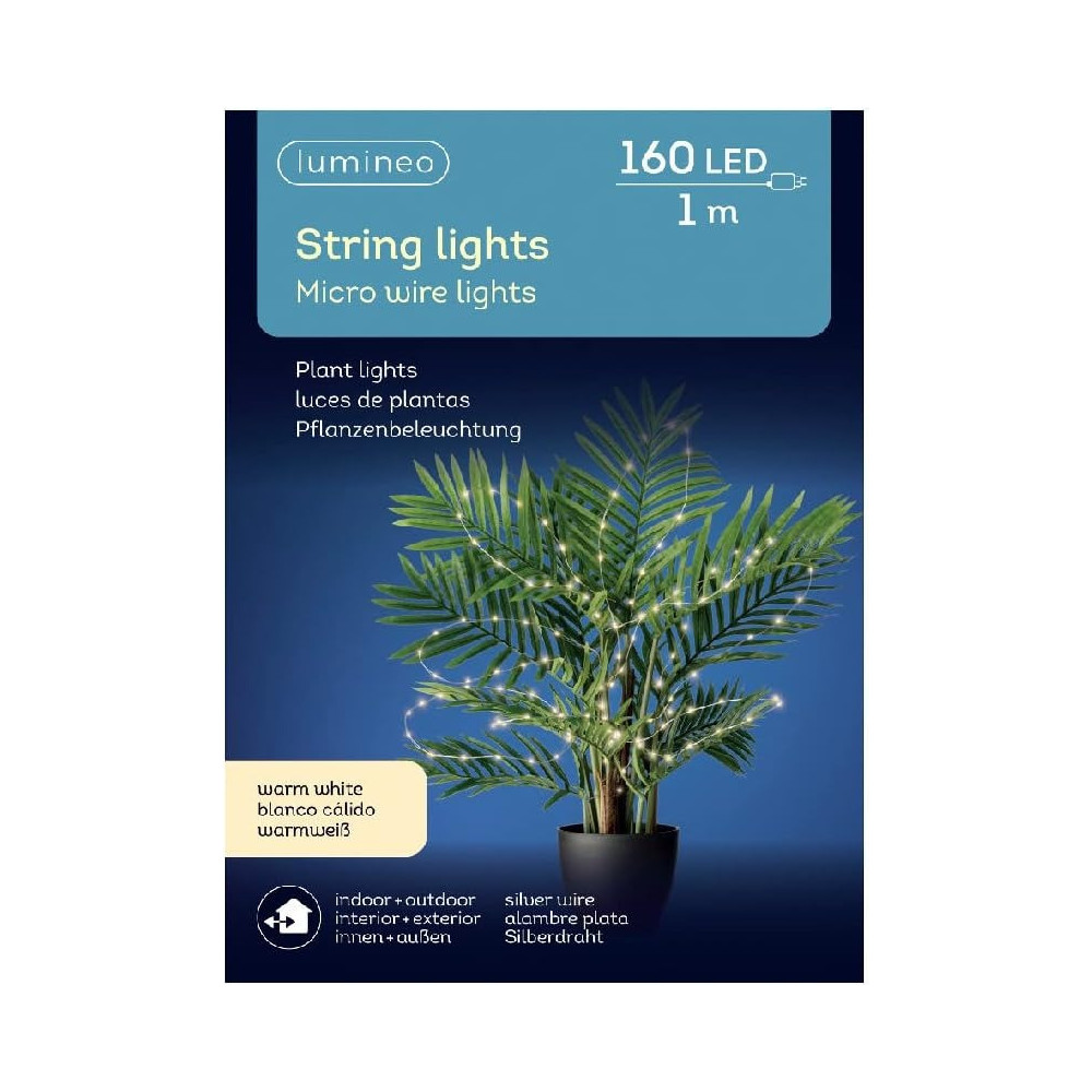 Lumineo Indoor Outdoor Plant Light 160 LED Micro Wrire String Lights, Warm White