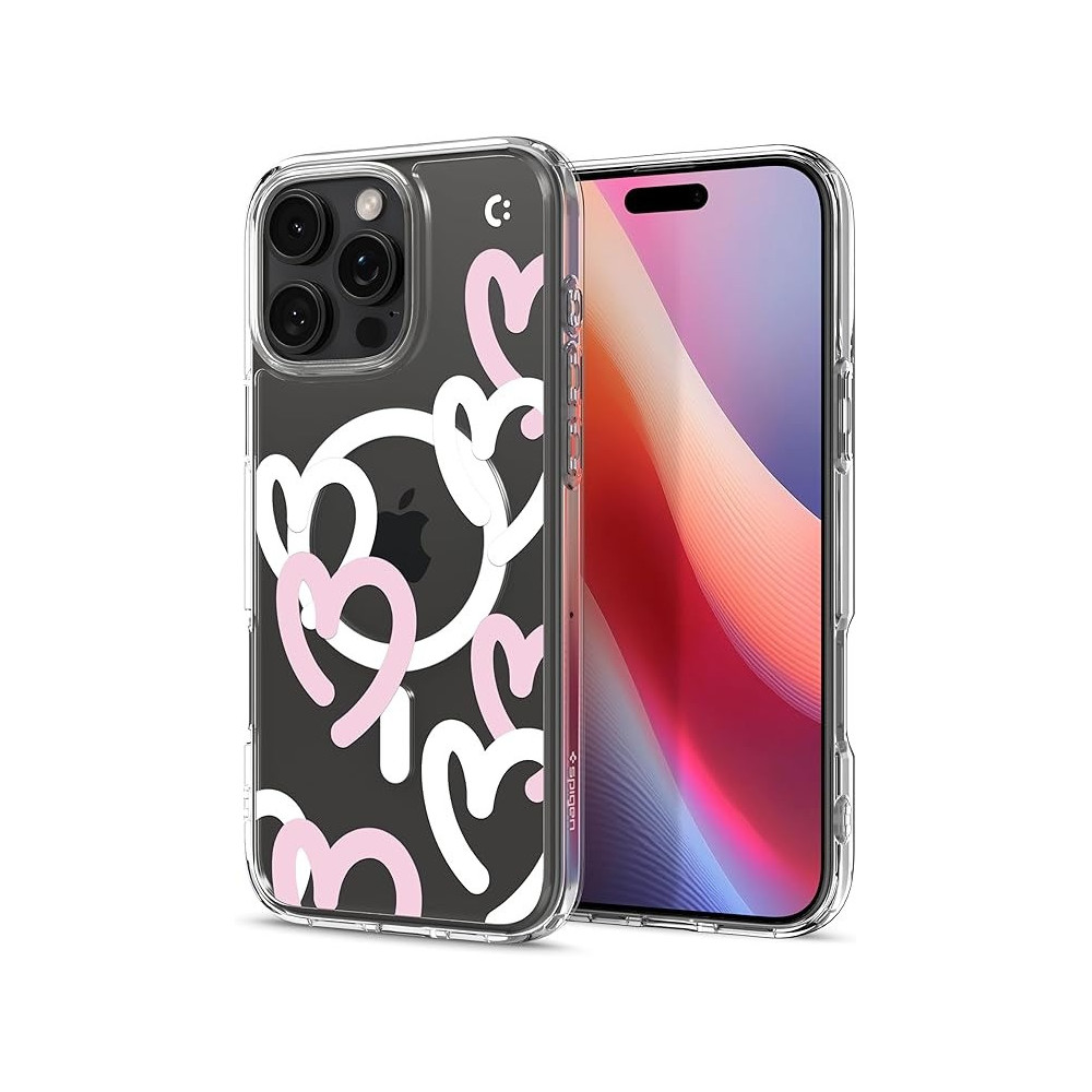 Spigen Ultra Hybrid MagFit Designed For iPhone 16 Pro Max Case Cover MagSafe Compatible, Hearts White Pink