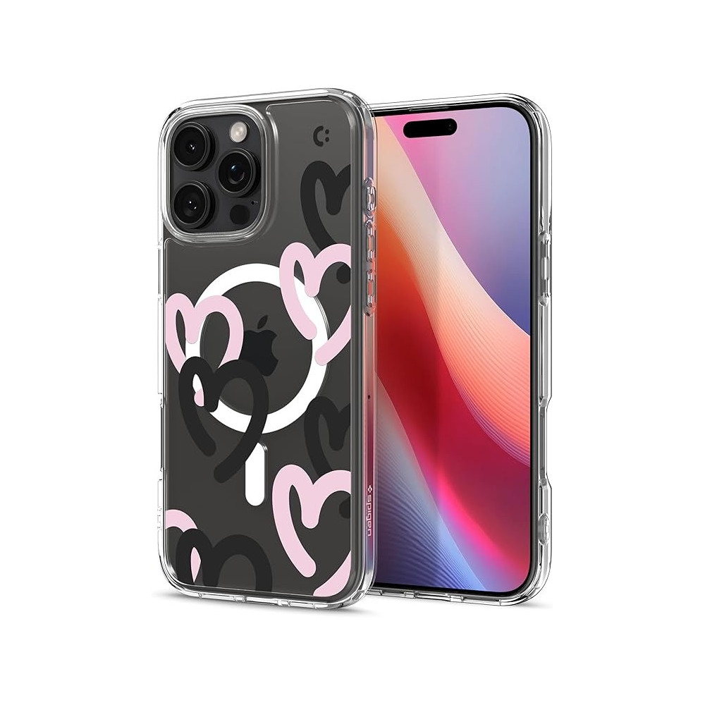 Spigen Ultra Hybrid MagFit Designed For iPhone 16 Pro Case Cover MagSafe Compatible, Hearts Black Pink