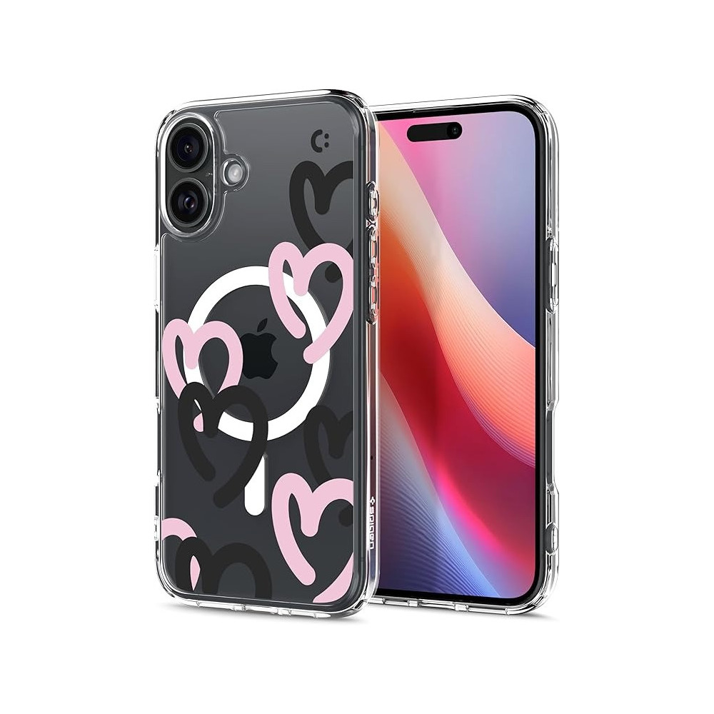Spigen Ultra Hybrid MagFit Designed For iPhone 16 Case Cover MagSafe Compatible, Hearts Black Pink