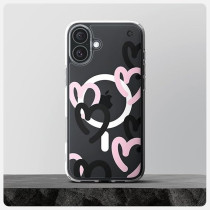 Spigen Ultra Hybrid MagFit Designed For iPhone 16 Case Cover MagSafe Compatible, Hearts Black Pink