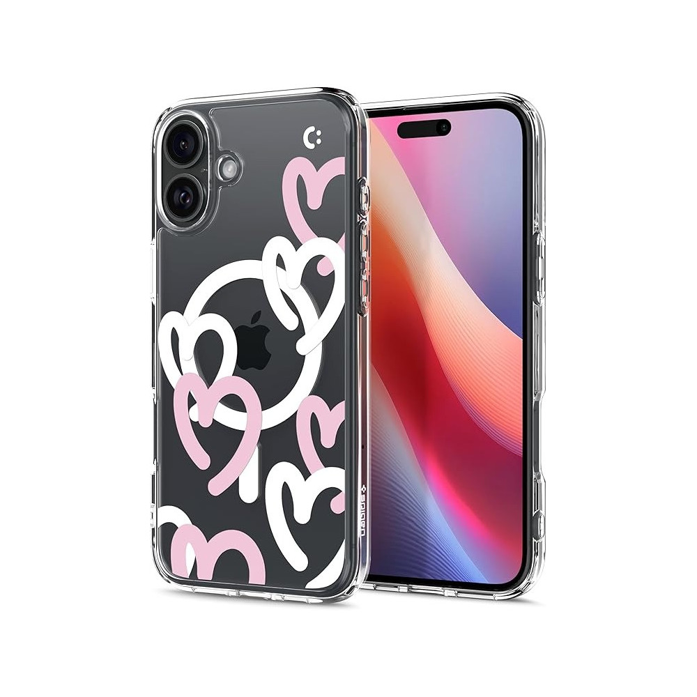 Spigen Ultra Hybrid MagFit Designed For iPhone 16 Case Cover MagSafe Compatible, Hearts White Pink