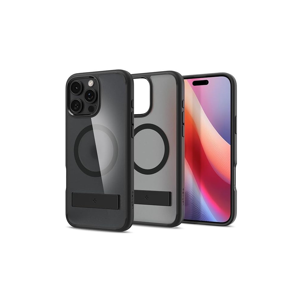 Spigen Ultra Hybrid S MagFit For iPhone 16 Pro Max Case Cover With Kickstand MagSafe Compatible, Frost Black