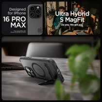 Spigen Ultra Hybrid S MagFit For iPhone 16 Pro Max Case Cover With Kickstand MagSafe Compatible, Frost Black