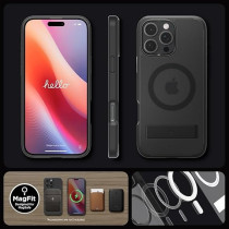 Spigen Ultra Hybrid S MagFit For iPhone 16 Pro Max Case Cover With Kickstand MagSafe Compatible, Frost Black