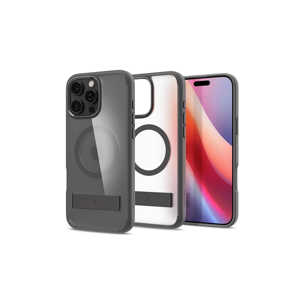 Spigen Ultra Hybrid S MagFit For iPhone 16 Pro Max Case Cover With Kickstand MagSafe Compatible, Frost Grey