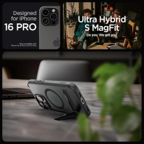 Spigen Ultra Hybrid S MagFit For iPhone 16 Pro Case Cover With Kickstand MagSafe Compatible, Frost Black
