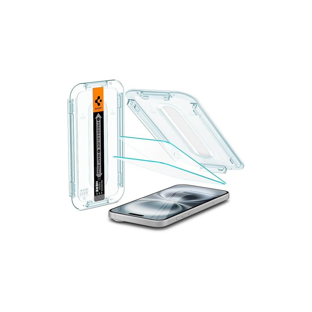 Spigen Glastr Ez Fit Designed For iPhone 16 Plus/iPhone 15 Plus Screen Protector Premium Tempered Glass, Case Friendly With Sensor Protection, Pack Of 2