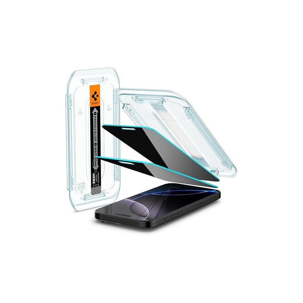 Spigen Glastr Ez Fit For iPhone 16 Pro Max Privacy Screen Protector Premium Tempered Glass With Auto Align Technology, Pack Of 2