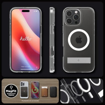 Spigen Ultra Hybrid S Magfit For Iphone 16 Pro Case Cover With Kickstand, Crystal Clear