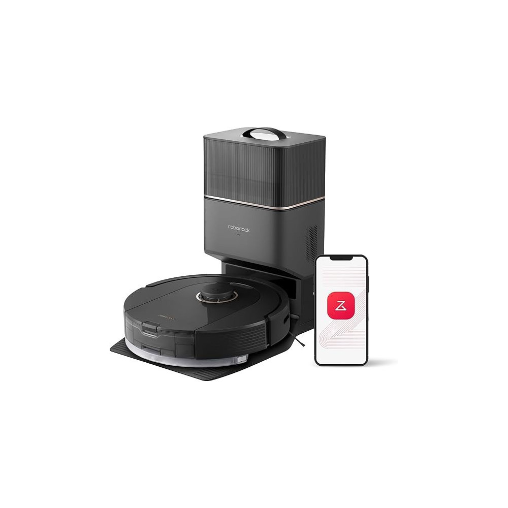 Roborock Q5 Pro+ Robot Vacuum and Mop, Self-Emptying, 5500 Pa Max Suction, DuoRoller Brush, Hands-Free Cleaning for up to 7 Weeks, Precise Navigation, Perfect for Hard Floors, Carpets, and Pet Hair, Black, 1 Year Warranty
