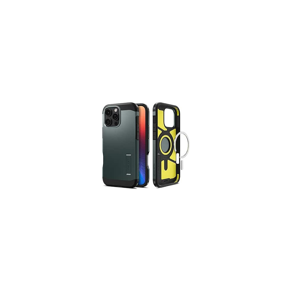 Spigen Tough Armor Magfit Ai Designed For Iphone 16 Pro Case Cover Magsafe Compatible, Abyss Green