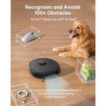 Eufy X10 Pro Omni Robot Vacuum and Mop with 8,000 Pa Suction, Dual Mops with 12 mm Auto-Lift and Carpet Detection, AI Obstacle Avoidance, Auto Mop Washing, Self-Drying, Self-Emptying, Self-Refilling, Black, 1 Year Warranty