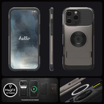 Spigen Slim Armor Magfit For Iphone 16 Pro Case Cover With Kickstand Magsafe Compatible, Gunmetal