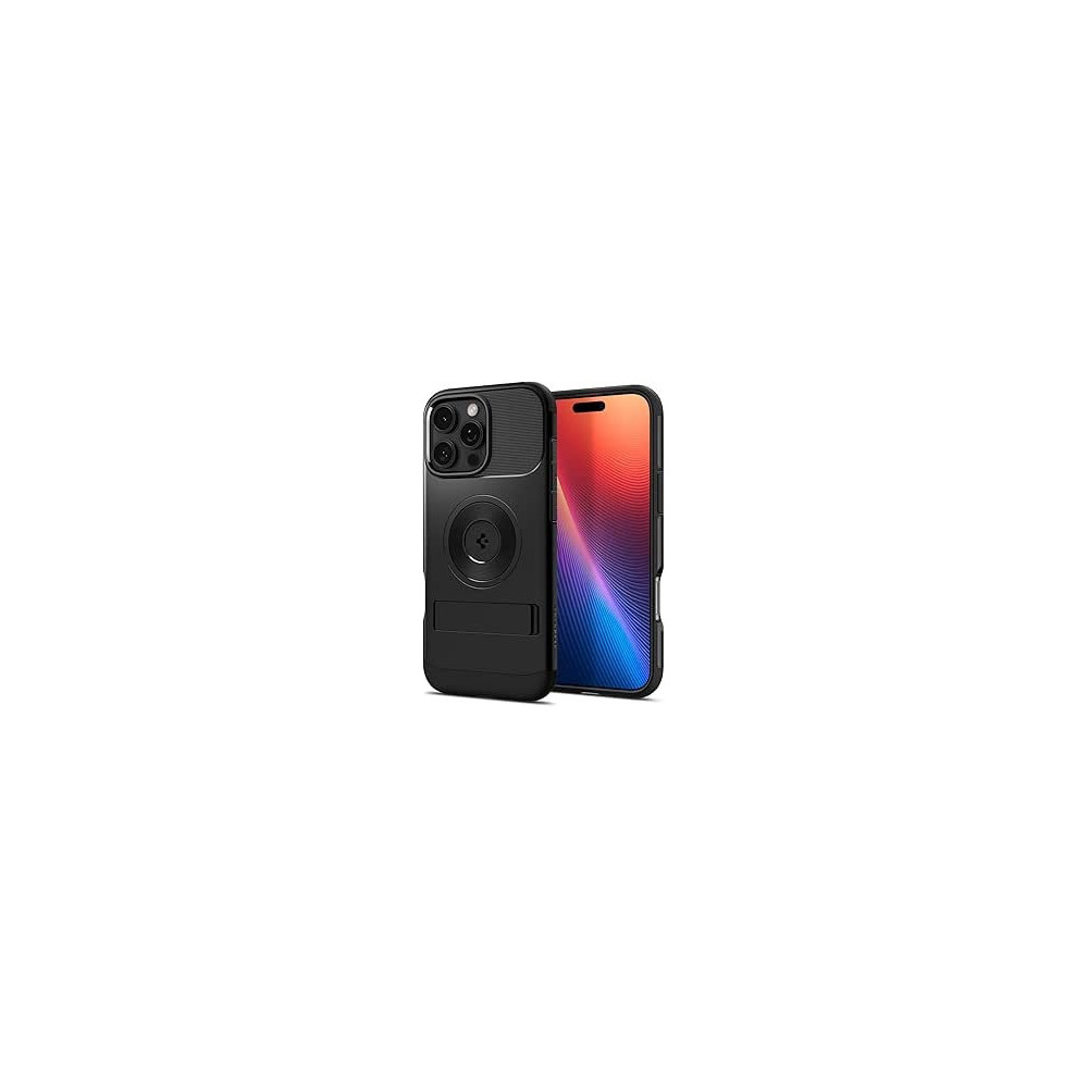 Spigen Slim Armor Magfit For Iphone 16 Pro Case Cover With Kickstand Magsafe Compatible, Black
