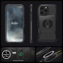 Spigen Slim Armor Magfit For Iphone 16 Pro Case Cover With Kickstand Magsafe Compatible, Black