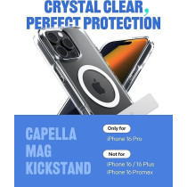 Caseology Capella Mag Kickstand For Iphone 16 Pro Case Cover Magsafe Compatible, Clear White Silver