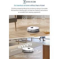 Ecovacs T10 OMNI Robot Vacuum Cleaner(Auto Clean+Auto Empty), Deep Sweeping and Mopping, 5000Pa Strongest Suction, AIVI 3.0 and TrueMapping 2.0, OK YIKO-Voice Control, White, 1 Year Warranty