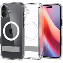 Spigen Ultra Hybrid S Magfit For Iphone 16 Case Cover With Kickstand Magsafe Compatible, Crystal Clear