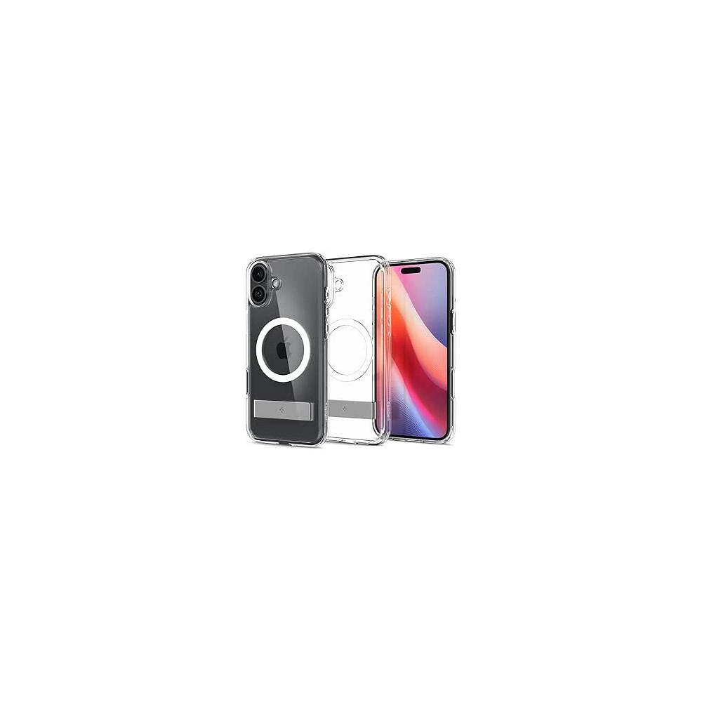 Spigen Ultra Hybrid S Magfit For Iphone 16 Case Cover With Kickstand Magsafe Compatible, Crystal Clear