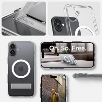 Spigen Ultra Hybrid S Magfit For Iphone 16 Case Cover With Kickstand Magsafe Compatible, Crystal Clear