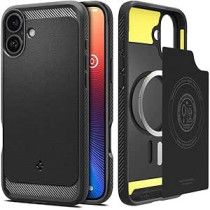 Spigen Rugged Armor Magfit For Iphone 16 Case Cover Magsafe Compatible, Matte Black