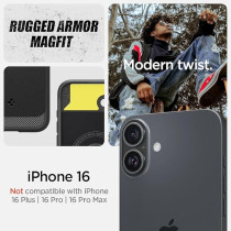 Spigen Rugged Armor Magfit For Iphone 16 Case Cover Magsafe Compatible, Matte Black