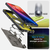 Spigen Tough Armor Magfit Ai Designed For Iphone 16 Case Cover Magsafe Compatible, Gunmetal