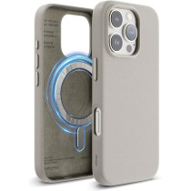 Elago Magnetic Leather Case For iPhone 16 Pro Compatible With Magsafe, Vegan Leather, Shockproof, Water-Resistant, Light Grey