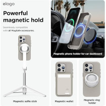Elago Magnetic Leather Case For iPhone 16 Pro Compatible With Magsafe, Vegan Leather, Shockproof, Water-Resistant, Light Grey
