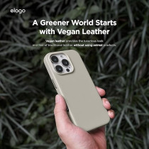 Elago Magnetic Leather Case For iPhone 16 Pro Compatible With Magsafe, Vegan Leather, Shockproof, Water-Resistant, Light Grey