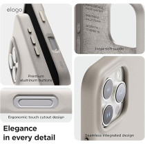 Elago Magnetic Leather Case For iPhone 16 Pro Compatible With Magsafe, Vegan Leather, Shockproof, Water-Resistant, Light Grey