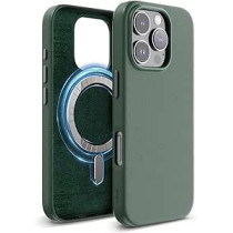 Elago Magnetic Leather Case For iPhone 16 Pro Compatible With Magsafe, Vegan Leather, Shockproof, Water-Resistant, Midnight Green