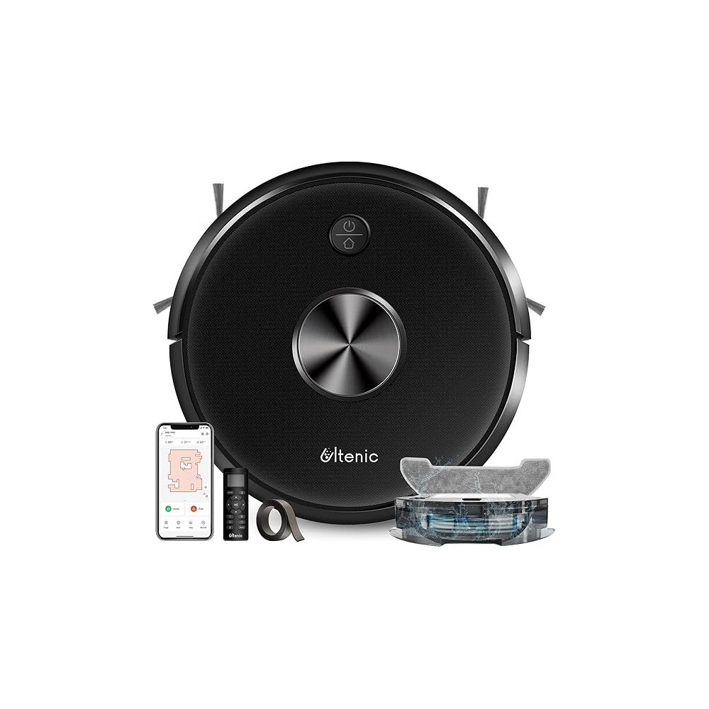 Ultenic D5s Pro Robot Vacuum Cleaner, 3000Pa, Wi-Fi Connected, Mopping Function, Super-Thin, Alexa, App Control, Boundary Strips Included, Self-Charging Robotic Vacuum for Pet Hair Hard Floor Carpet, Black, 1 Year Warranty