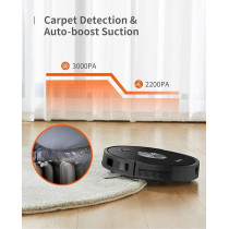 Ultenic D5s Pro Robot Vacuum Cleaner, 3000Pa, Wi-Fi Connected, Mopping Function, Super-Thin, Alexa, App Control, Boundary Strips Included, Self-Charging Robotic Vacuum for Pet Hair Hard Floor Carpet, Black, 1 Year Warranty