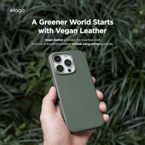 Elago Magnetic Leather Case For iPhone 16 Pro Max Compatible With Magsafe, Vegan Leather, Shockproof, Water-Resistant, Midnight Green
