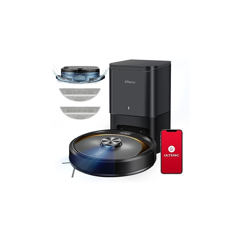 Ultenic T10 Elite Robot Vacuum Cleaner with Mop, Robotic Vacuum Self Emptying for 45 Days Hands-Free, LiDAR Navigation, Compatible with Alexa/Wi-Fi Connected, Ideal for Pet Hair, Hard Floor and Carpet, Black, 1 Year Warranty