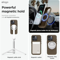 Elago Magnetic Leather Case For iPhone 16 Pro Max Compatible With Magsafe, Vegan Leather, Shockproof, Water-Resistant, Taupe