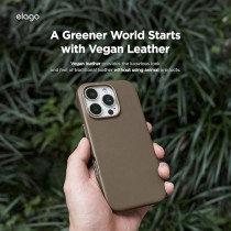 Elago Magnetic Leather Case For iPhone 16 Pro Max Compatible With Magsafe, Vegan Leather, Shockproof, Water-Resistant, Taupe