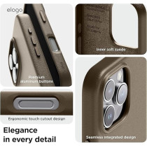 Elago Magnetic Leather Case For iPhone 16 Pro Max Compatible With Magsafe, Vegan Leather, Shockproof, Water-Resistant, Taupe