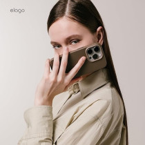 Elago Magnetic Leather Case For iPhone 16 Pro Max Compatible With Magsafe, Vegan Leather, Shockproof, Water-Resistant, Taupe