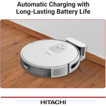 Hitachi Robot Wet And Dry Vacuum Cleaner with WIFI Control, 2700Pa Strong Suction Power, Laser-Based LiDAR Navigation, Multi-Floor Mapping, Stair Safety, Max Runtime-Min-170, RVX15N, White, 1 Year Warranty