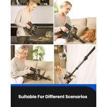 Proscenic P12 Cordless Vacuum Cleaner, 33Kpa Stick Vacuum Cleaner, Green LED Headlights, Anti-Hair-Tangle Brush, Powerful Cordless Hoover with Touch Display, 60min Runtime, Deep Clean for Pet Hair, Black/Grey, 1 Year Warranty