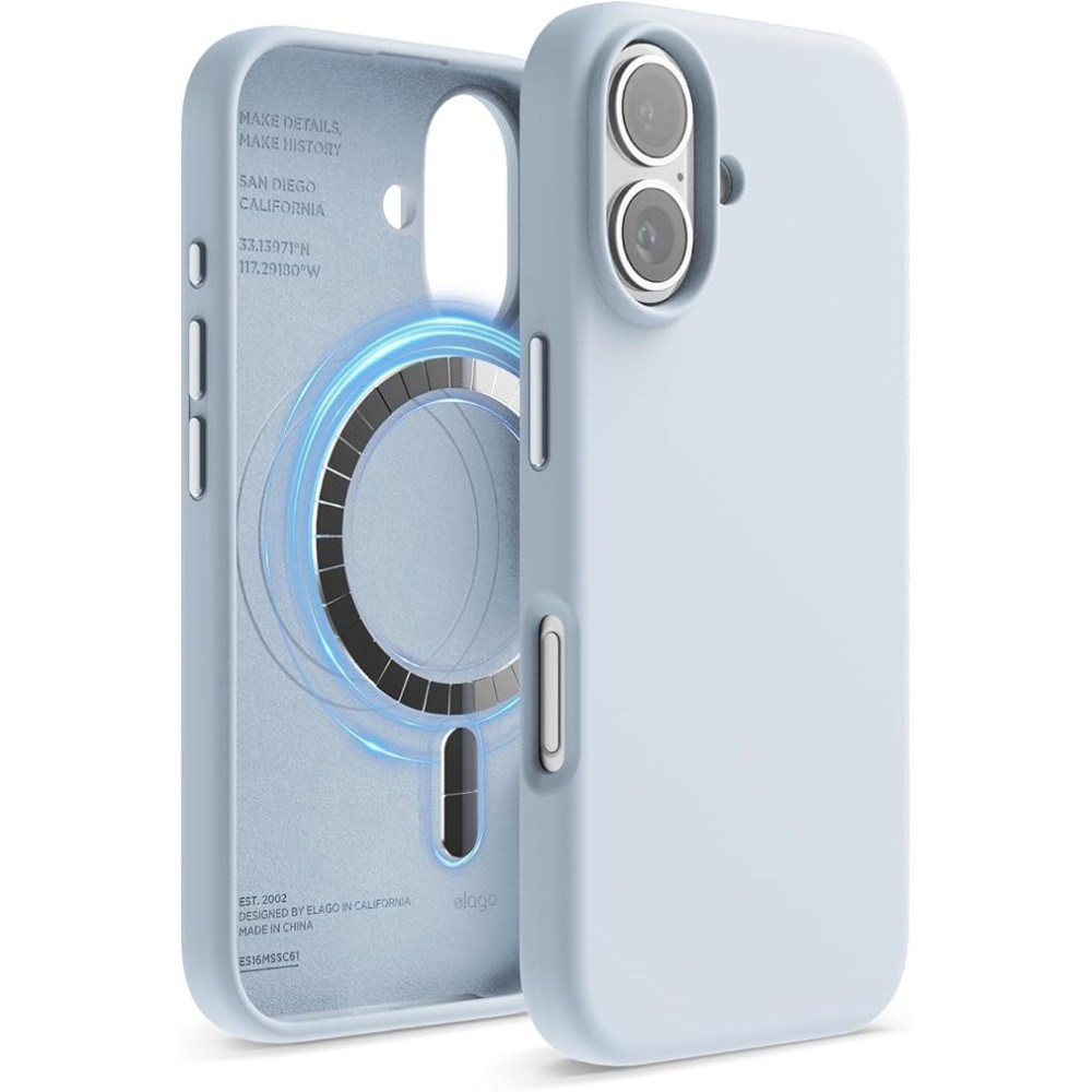 Elago Magnetic Liquid Silicone For iPhone 16 Case Cover Compatible With Magsafe Shockproof, Light Blue