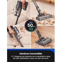 Proscenic P11 Mopping Cordless Vacuum Cleaners for Home, 35Kpa Stick Vacuum Cleaner With Wet Mop Combo,Touch Screen, Vacuum Equipped 5-Stage Filtration System, Hardwood Floor Vacuum for Pet Hair, Car, Black/Grey, 1 Year Warranty