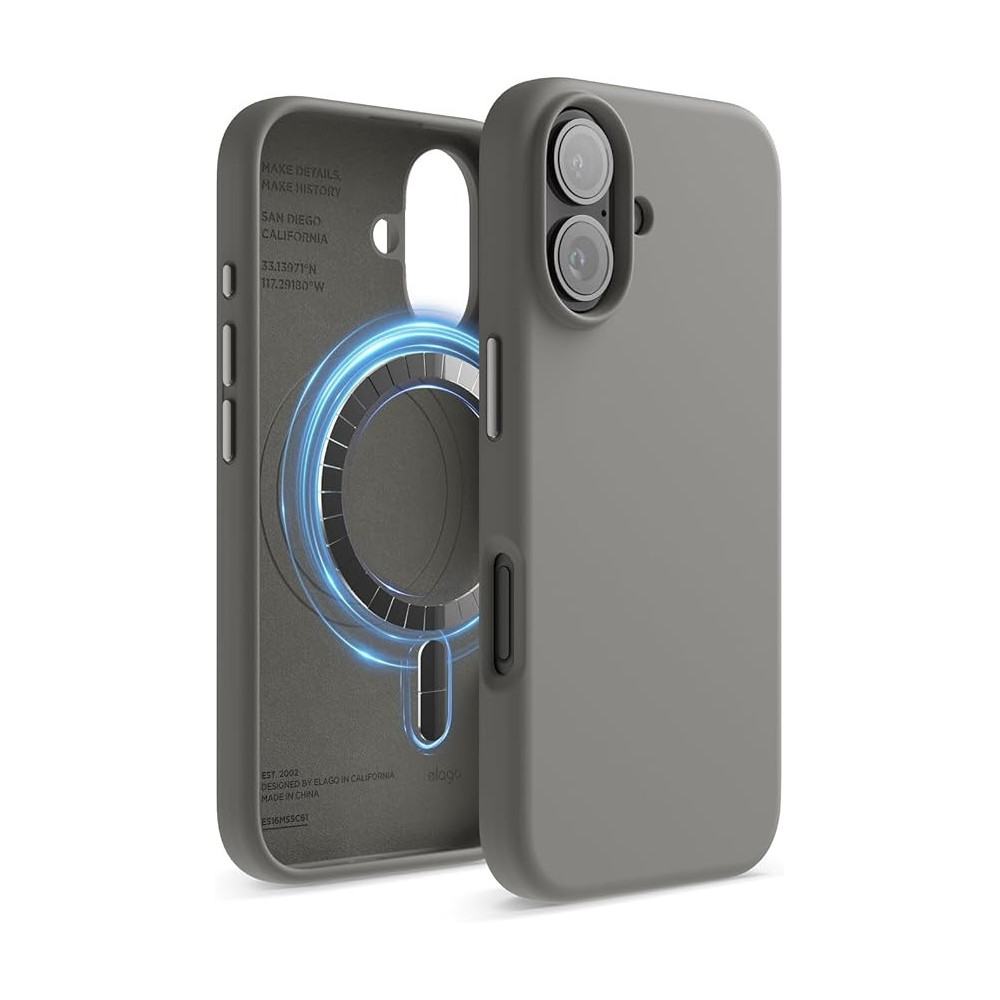 Elago Magnetic Liquid Silicone For iPhone 16 Case Cover Compatible With Magsafe Shockproof, Medium Gray