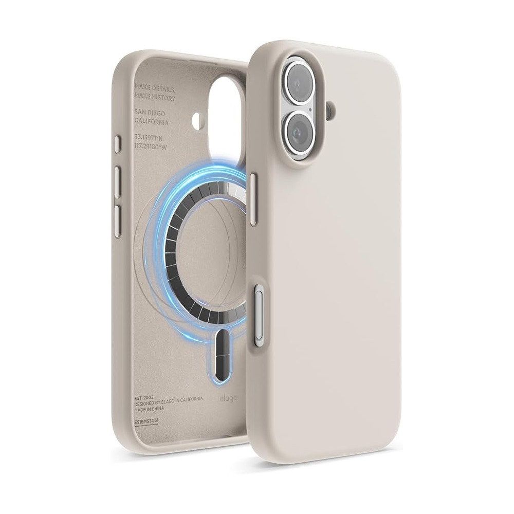 Elago Magnetic Liquid Silicone For iPhone 16 Case Cover Compatible With Magsafe Shockproof, Stone