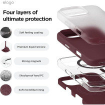 Elago Magnetic Liquid Silicone For iPhone 16 Pro Case Cover Compatible With Magsafe Shockproof, Burgundy