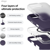 Elago Magnetic Liquid Silicone For iPhone 16 Pro Case Cover Compatible With Magsafe Shockproof, Deep Purple