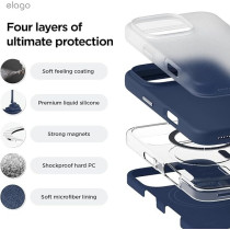 Elago Magnetic Liquid Silicone For iPhone 16 Pro Case Cover Compatible With Magsafe Shockproof, Jean Indigo